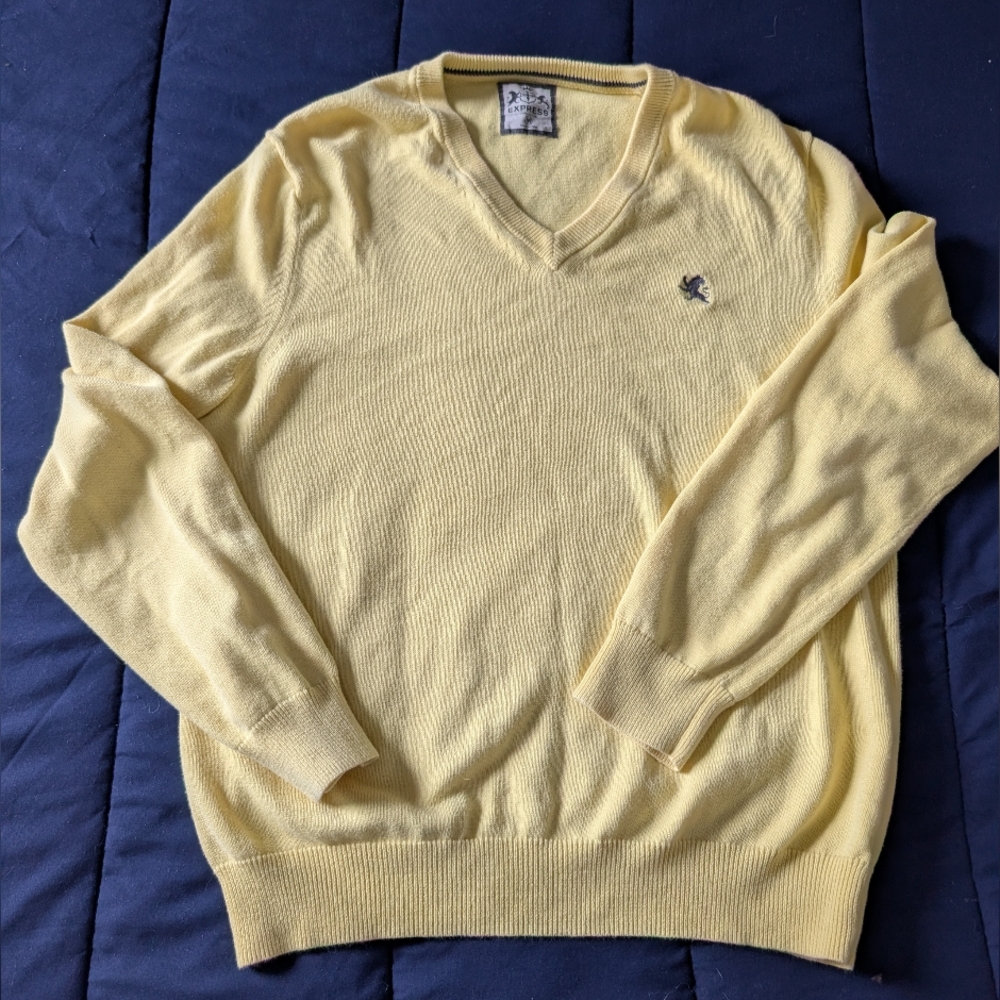 Express Yellow V-Neck Sweater For Men. Size medium